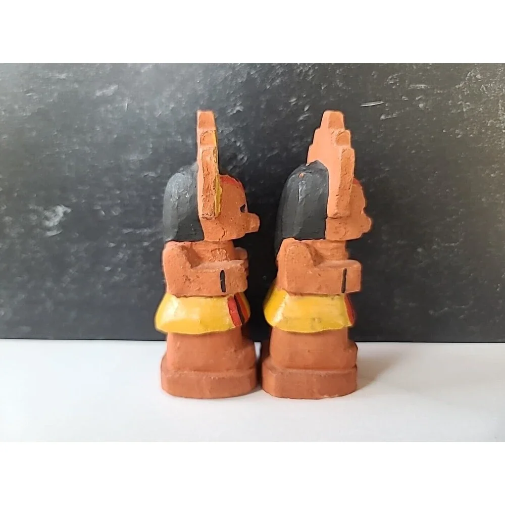 Vintage Clay Totem Style Salt And Pepper Shakers, READ